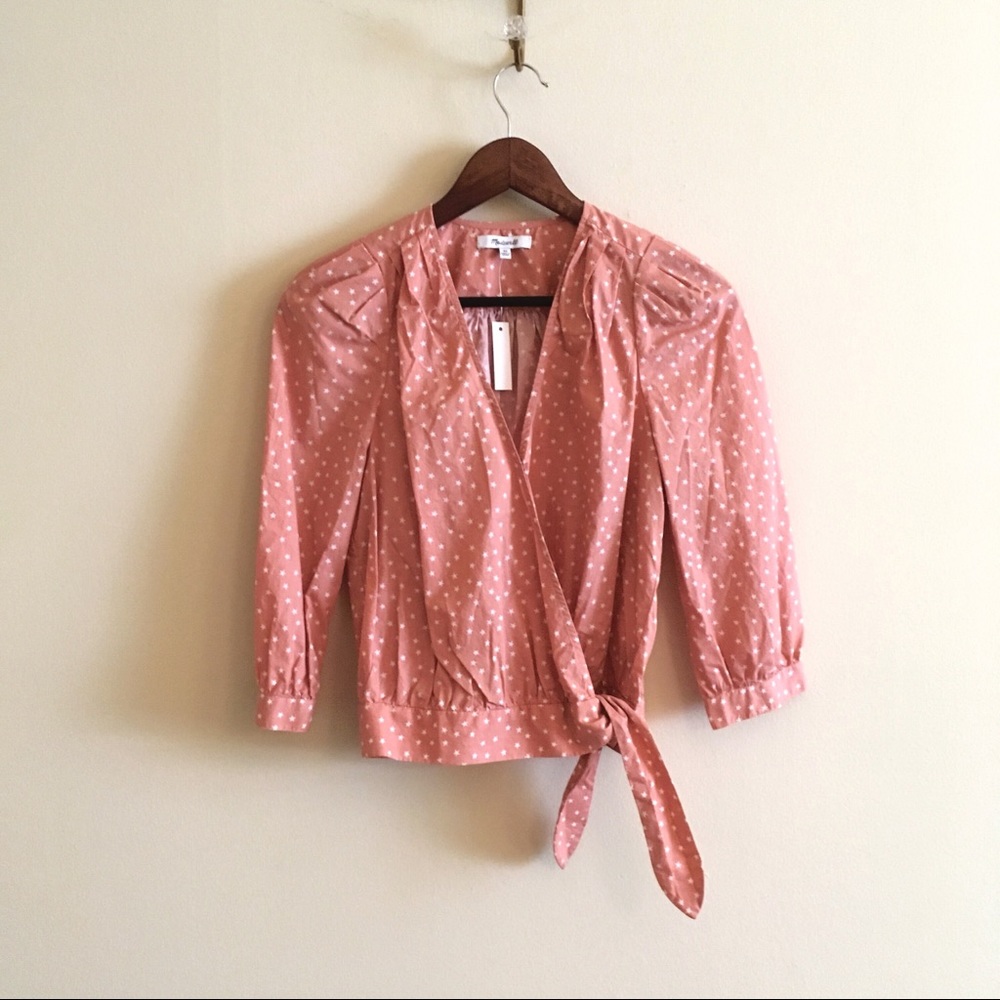 NWT Madewelll Star Scatter Wrap Top Pink Tie XS